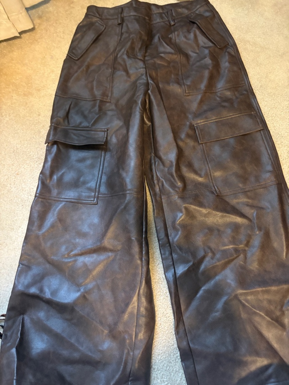 Men's Dark Brown Leather Cargo Pants